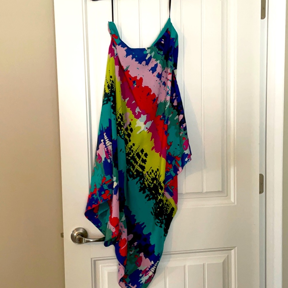 Asymmetrical multi-colored chiffon dress